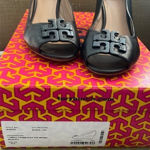 Tory Burch peep toe wedges